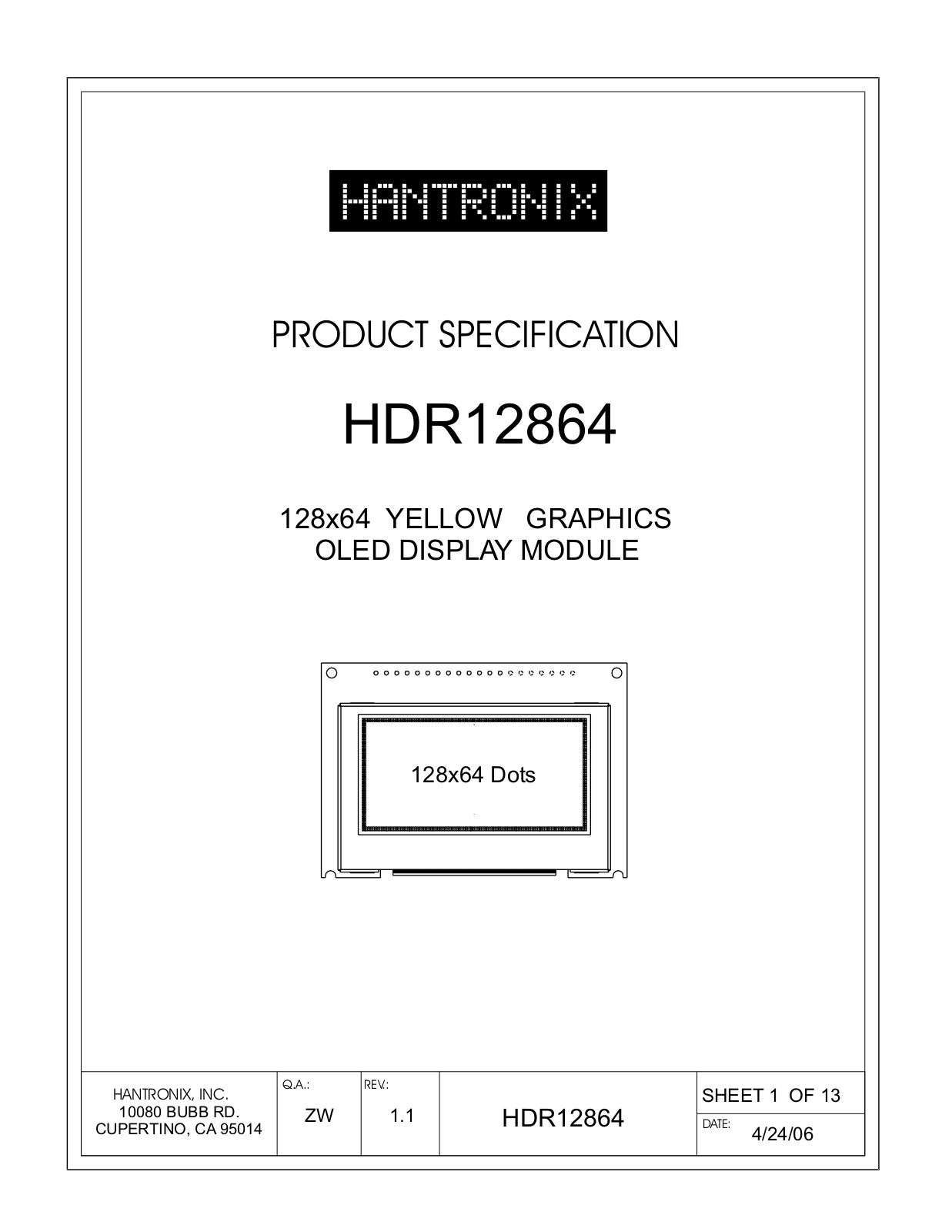 HANTRONIX HDR12864 Datasheet