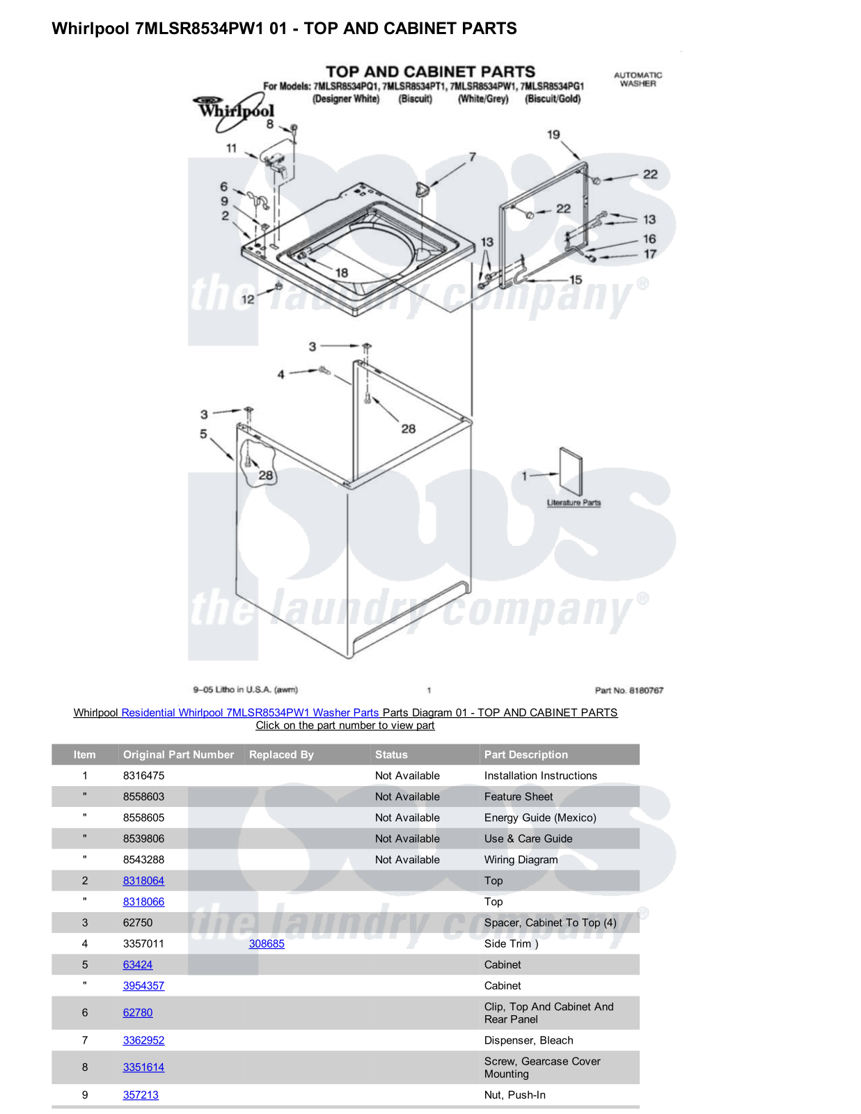 Whirlpool 7MLSR8534PW1 Parts Diagram