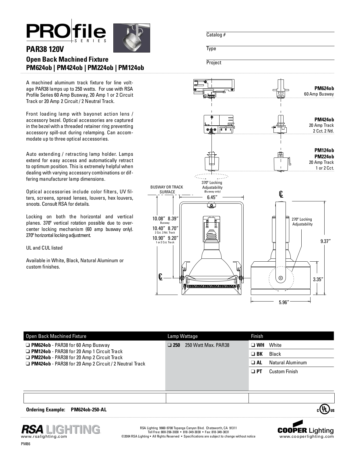 Cooper Lighting PM224ob, PM124ob, PM424ob, PM624ob User Manual