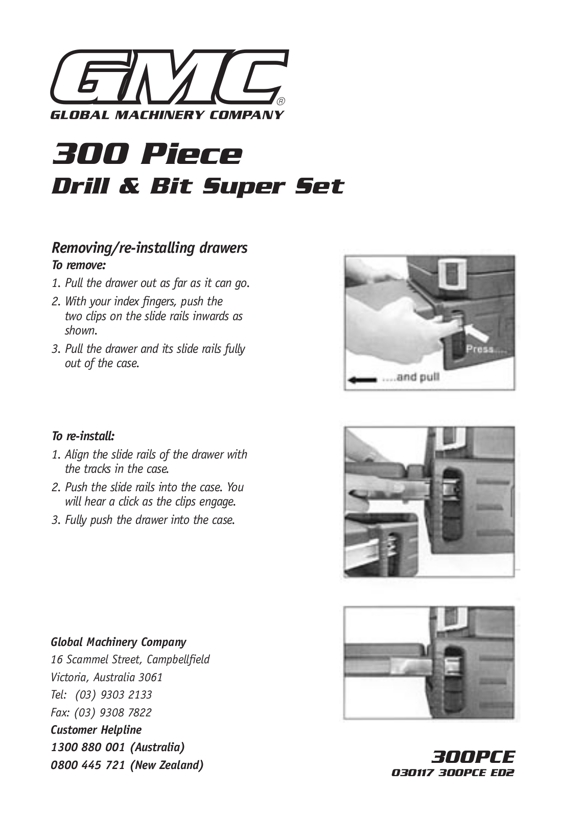 Global Machinery Company 300 Piece User Manual