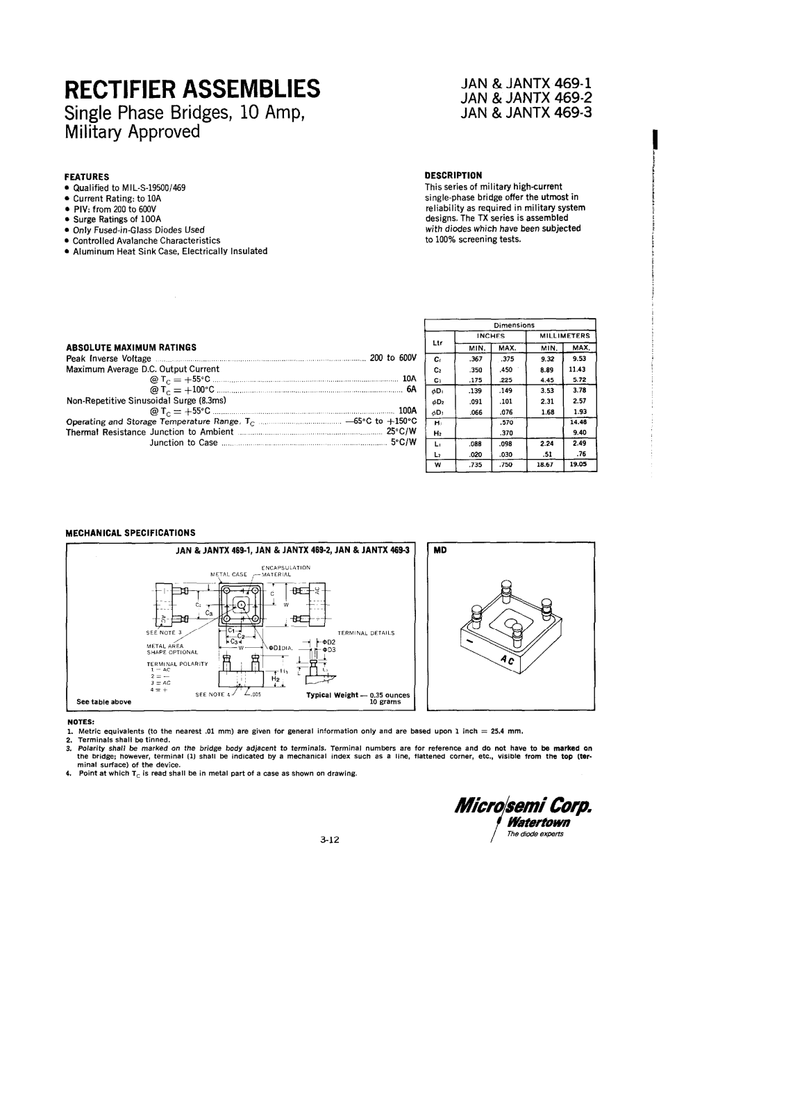 Microsemi Corporation 469-3, 469-2, 469-1 Datasheet