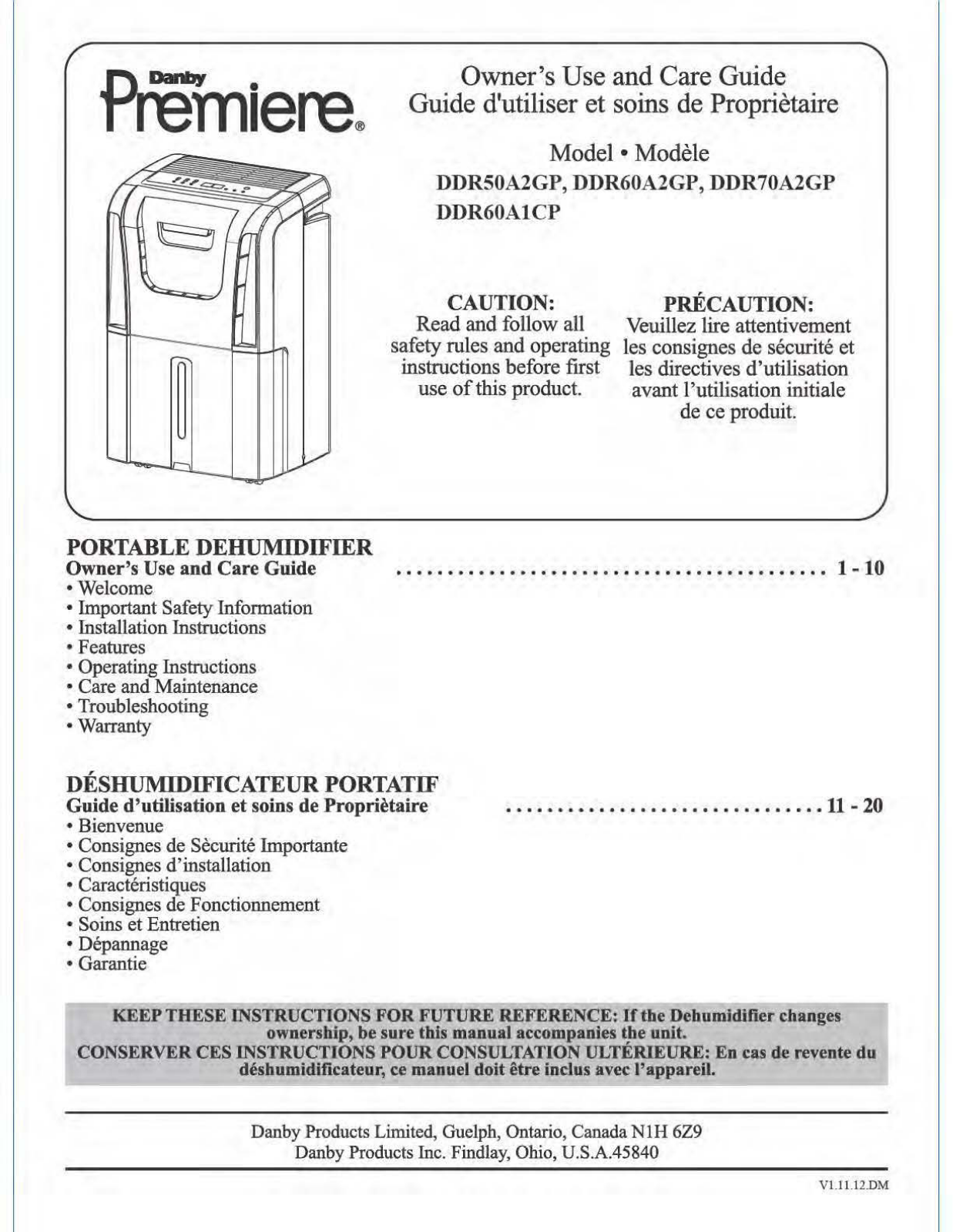 Danby DDR70A2GP, DDR60A2GP, DDR60A1CP, DDR50A2GP User Manual