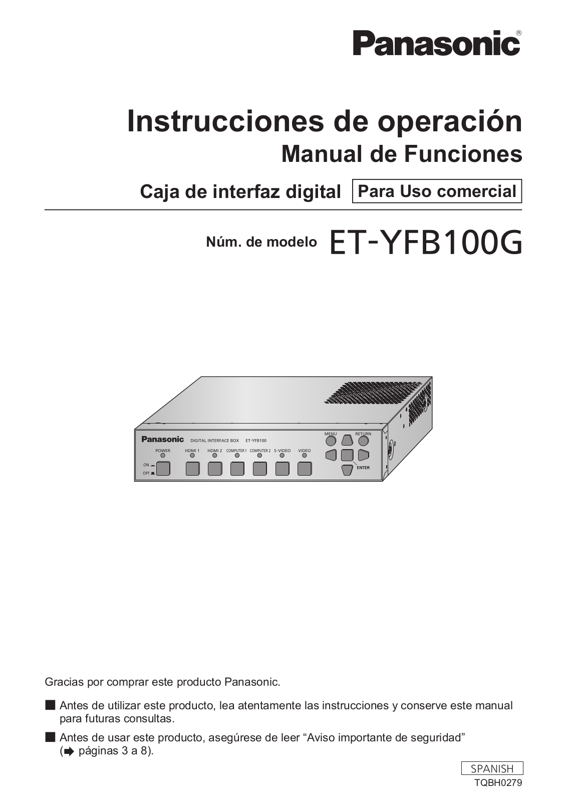 Panasonic ET-YFB100G Operating Instruction