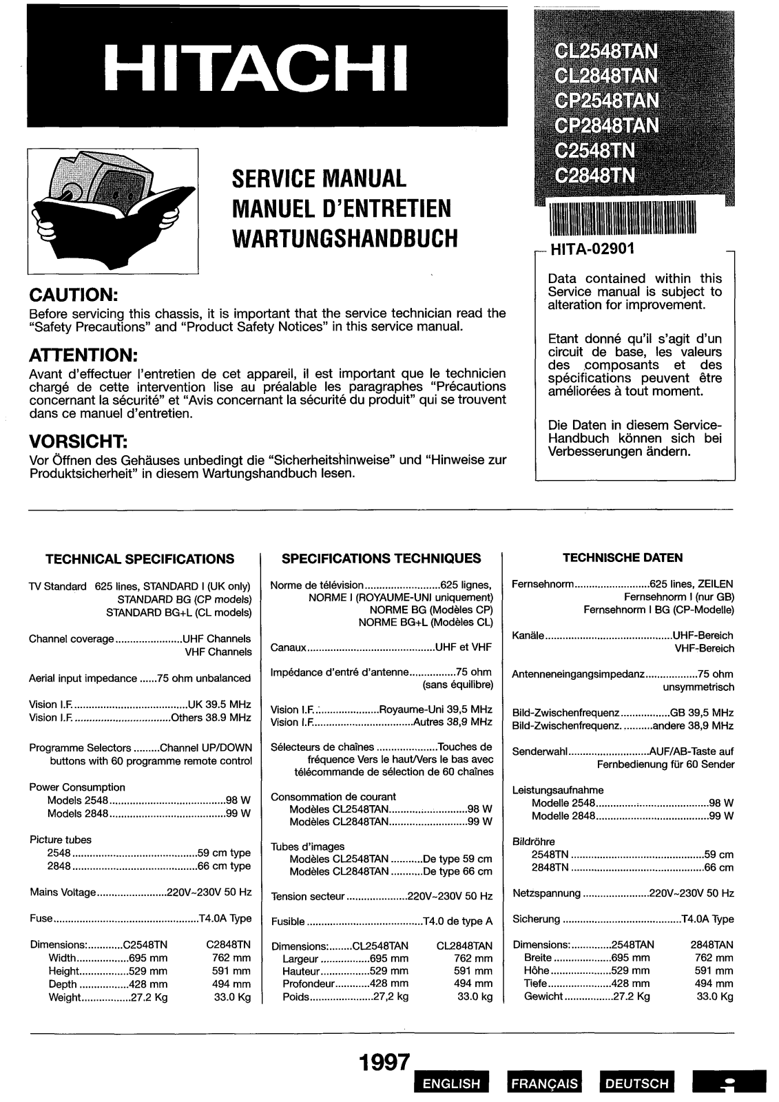 Hitachi CL2548TAN, CL2848TAN, CP2548TAN, CP2848TAN, C2548TN Service manual