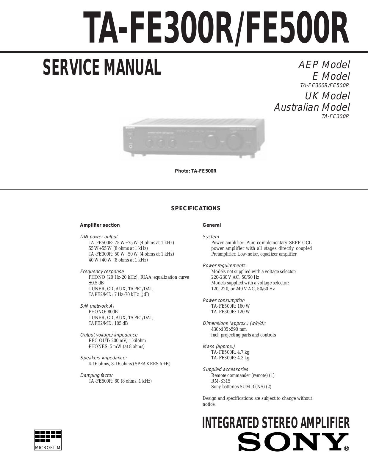 Sony TA-FE300R, TA-FE500R Service manual