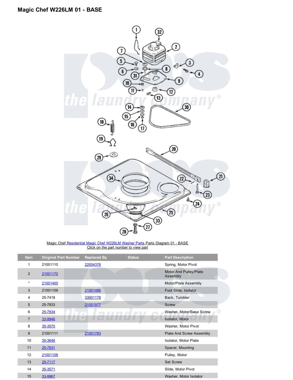 Magic Chef W226LM Parts Diagram