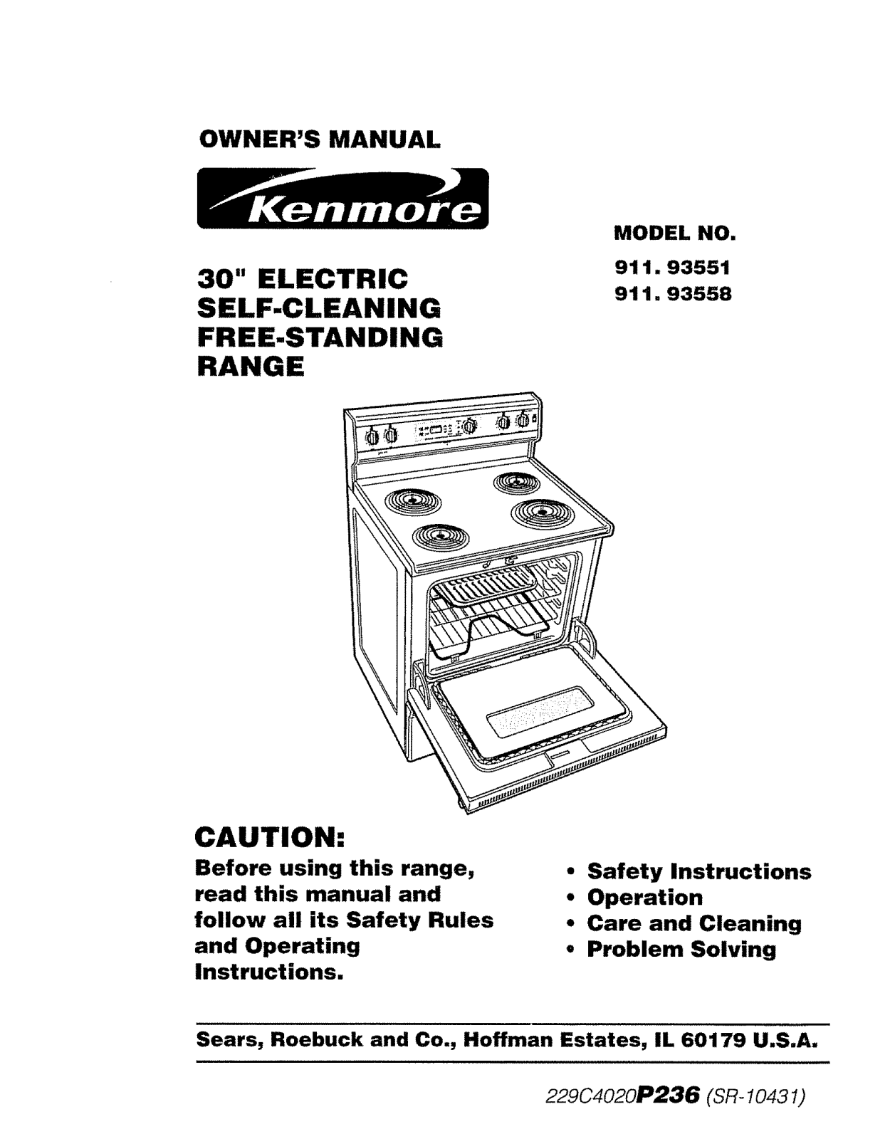 Kenmore 91193551990, 91193551991, 91193558990, 91193558991 Owner’s Manual