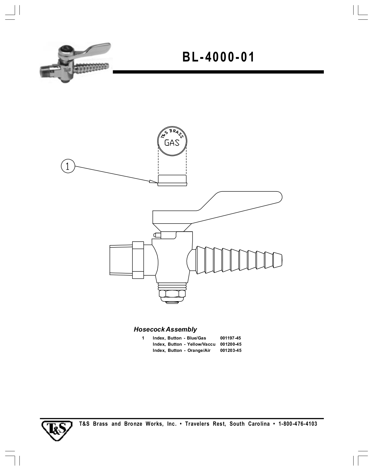 T & S Brass & Bronze Works BL-4000-01 Part Manual