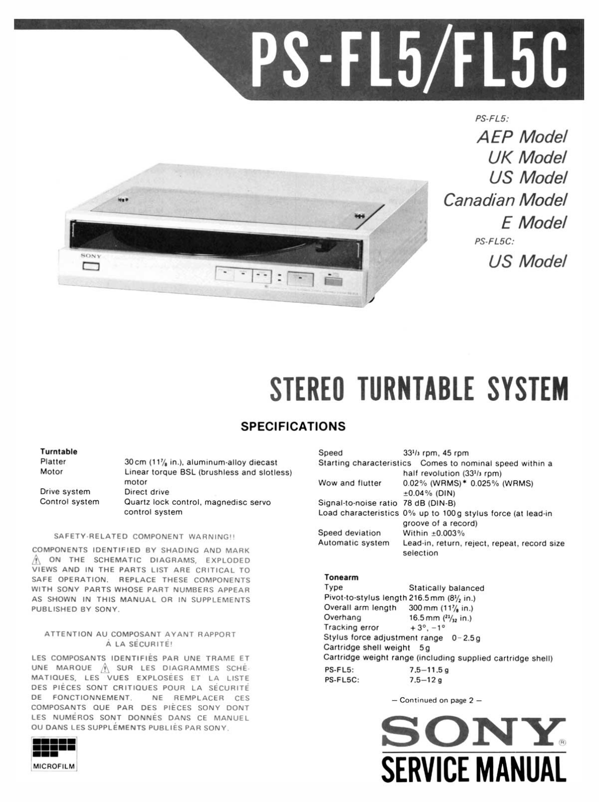 Sony PS-FL5C, PS-FL5 Service Manual