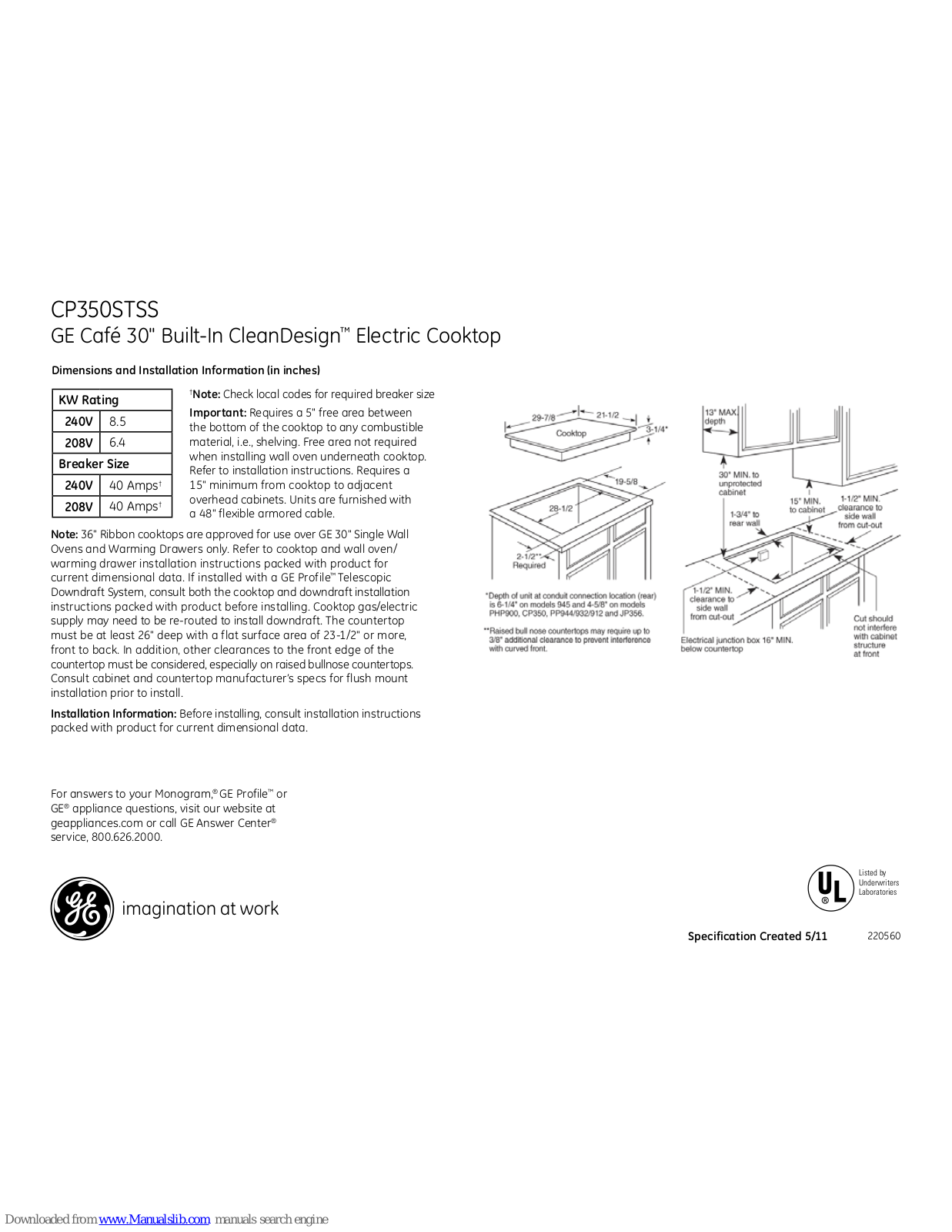 GE PP962SM, Café CP350STSS Dimensions And Installation Information