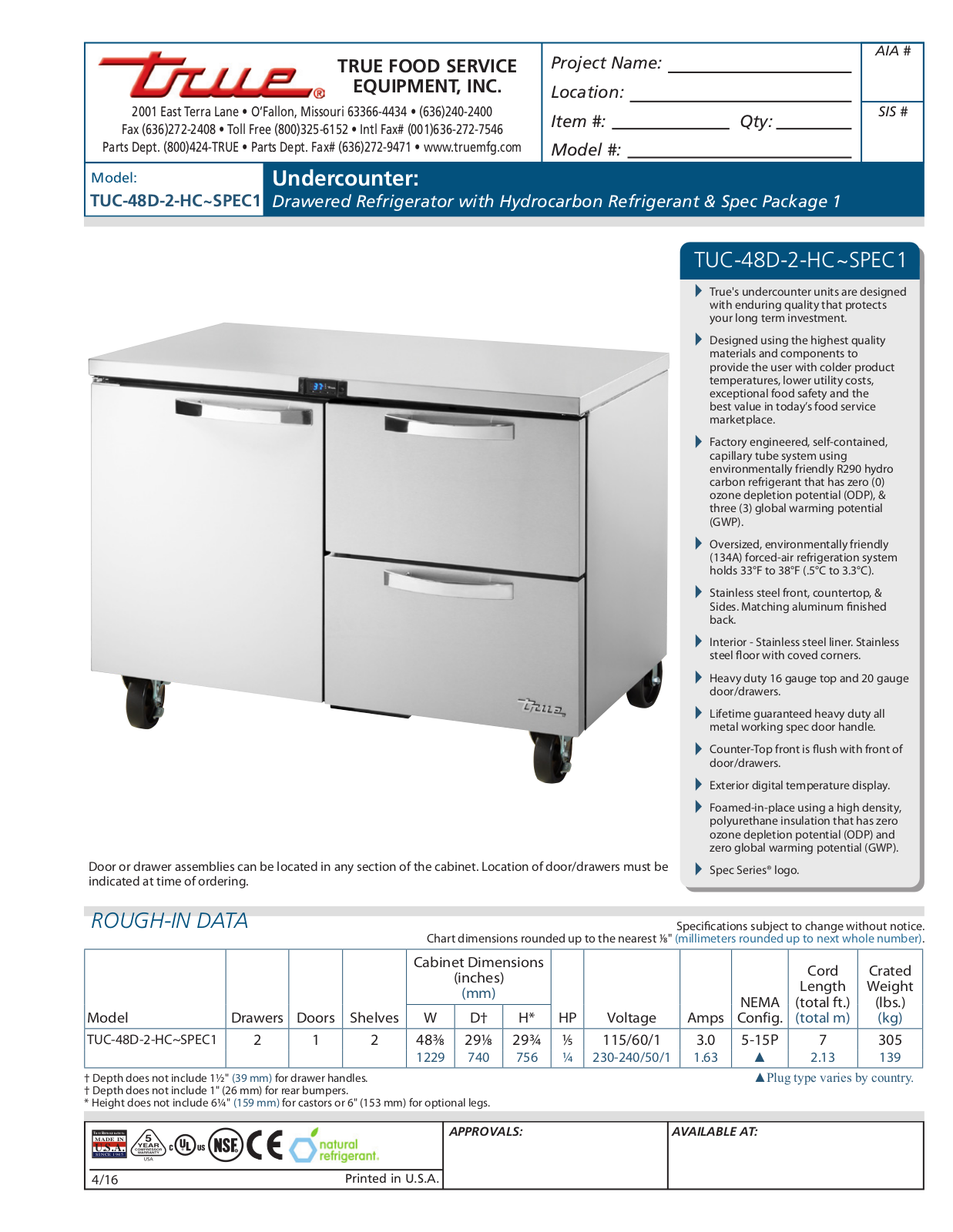 True TUC-48D-2-HC User Manual