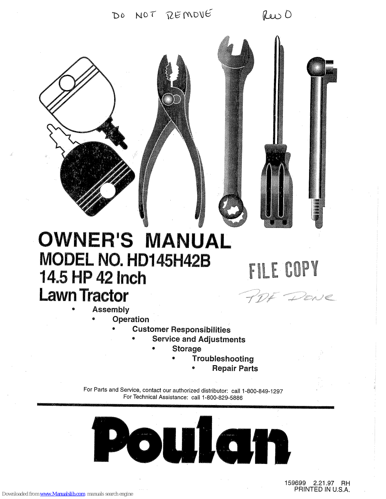 Poulan Pro HD145H42B Owner's Manual