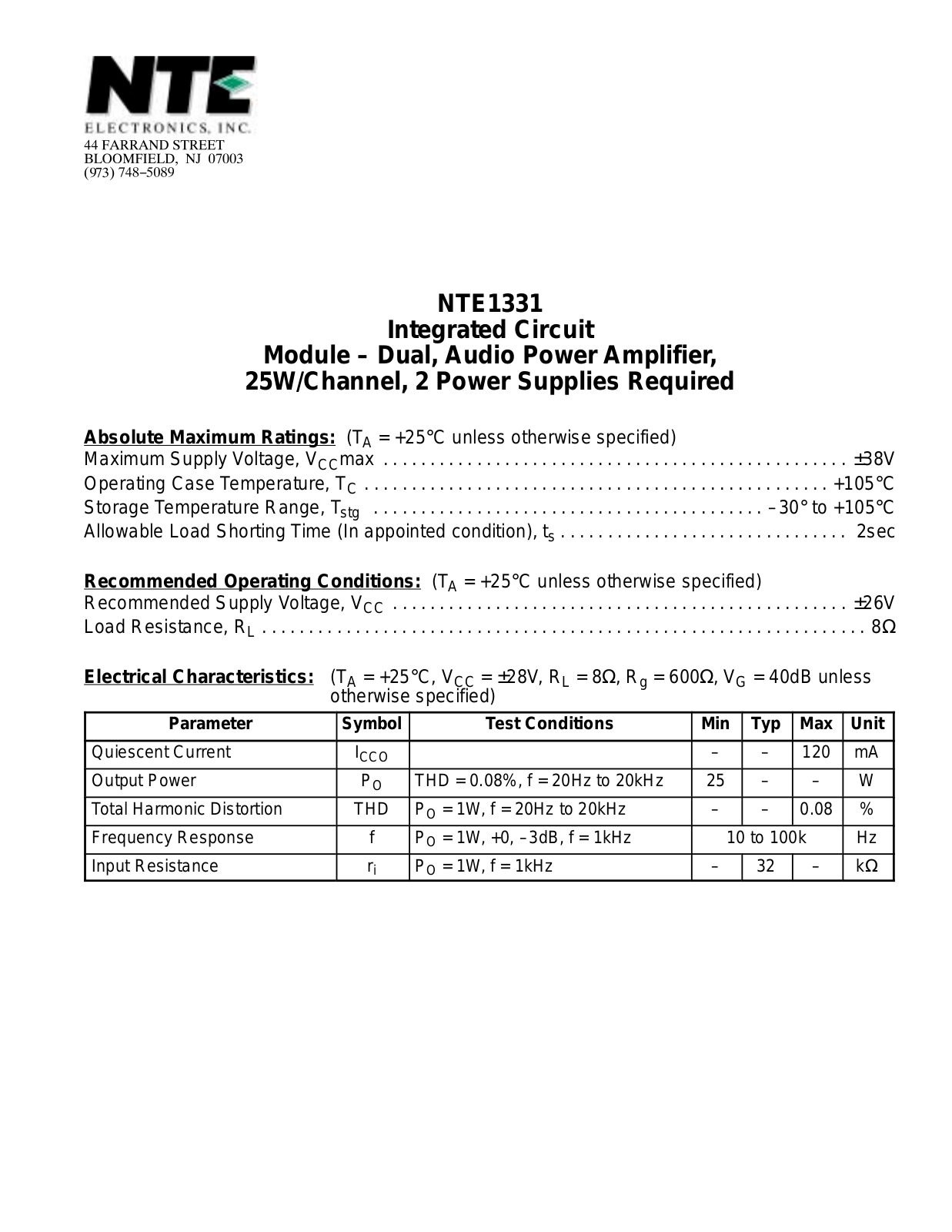 Datasheet NTE1331 Datasheet (NTE) - ManualMachine.com