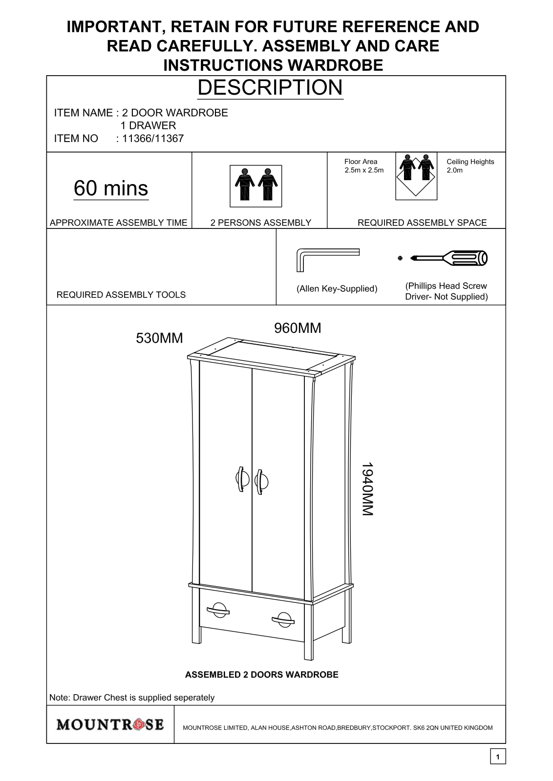 Argos 11365 ASSEMBLY INSTRUCTIONS