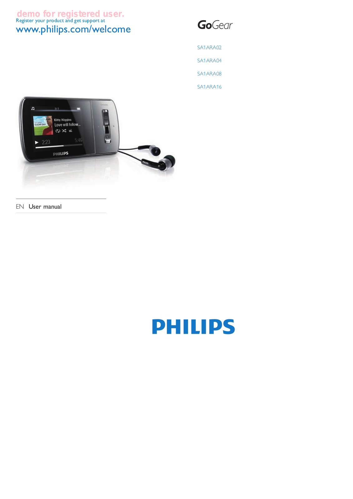 Philips SA1ARA08K/55 User Manual