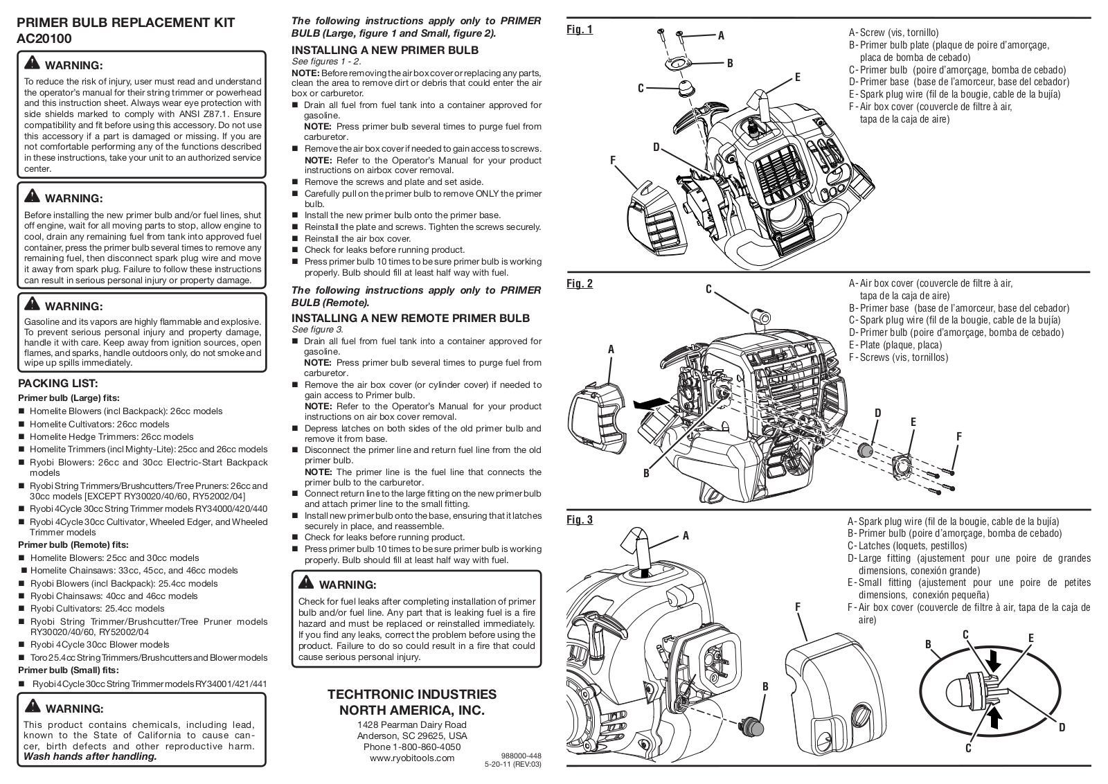 Ryobi AC20100 User Manual