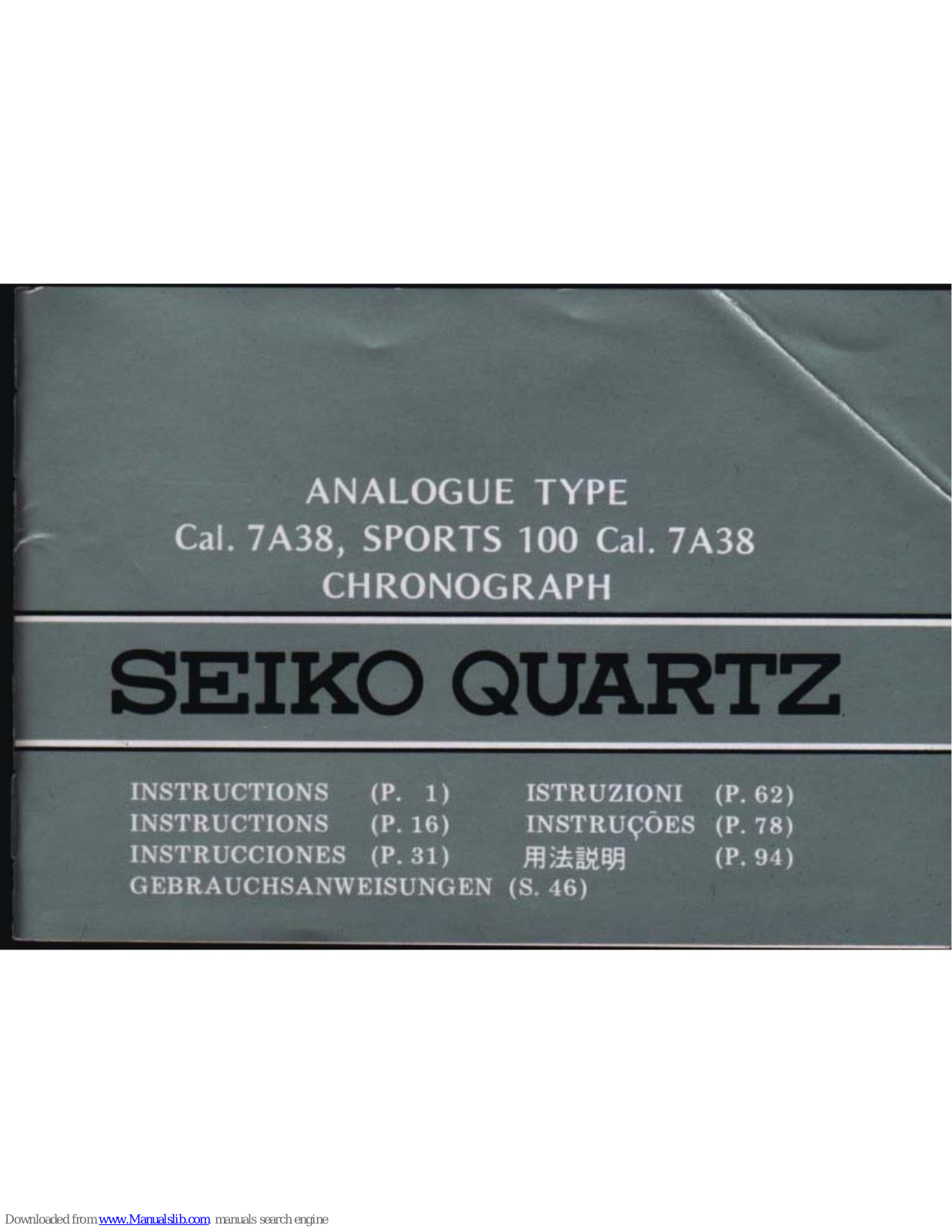 Seiko 7A38,Sports 100 7A38 Instructions Manual