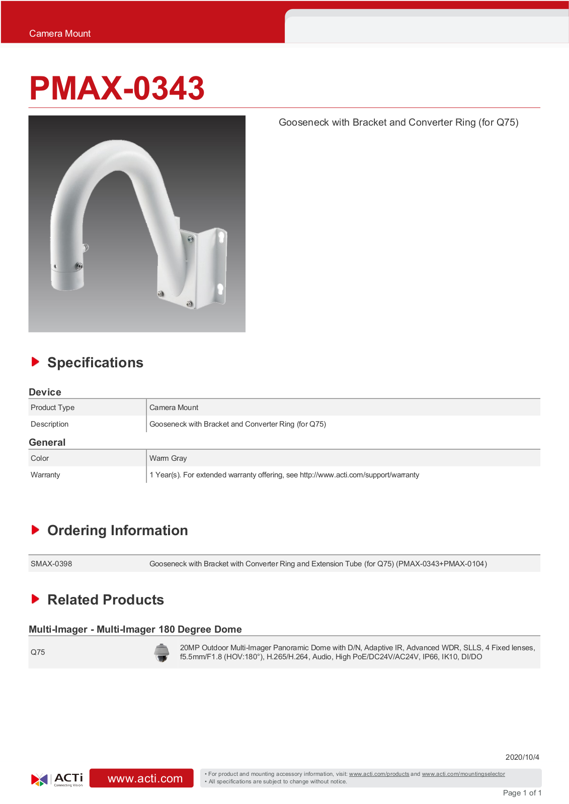 ACTi PMAX-0343 Specsheet