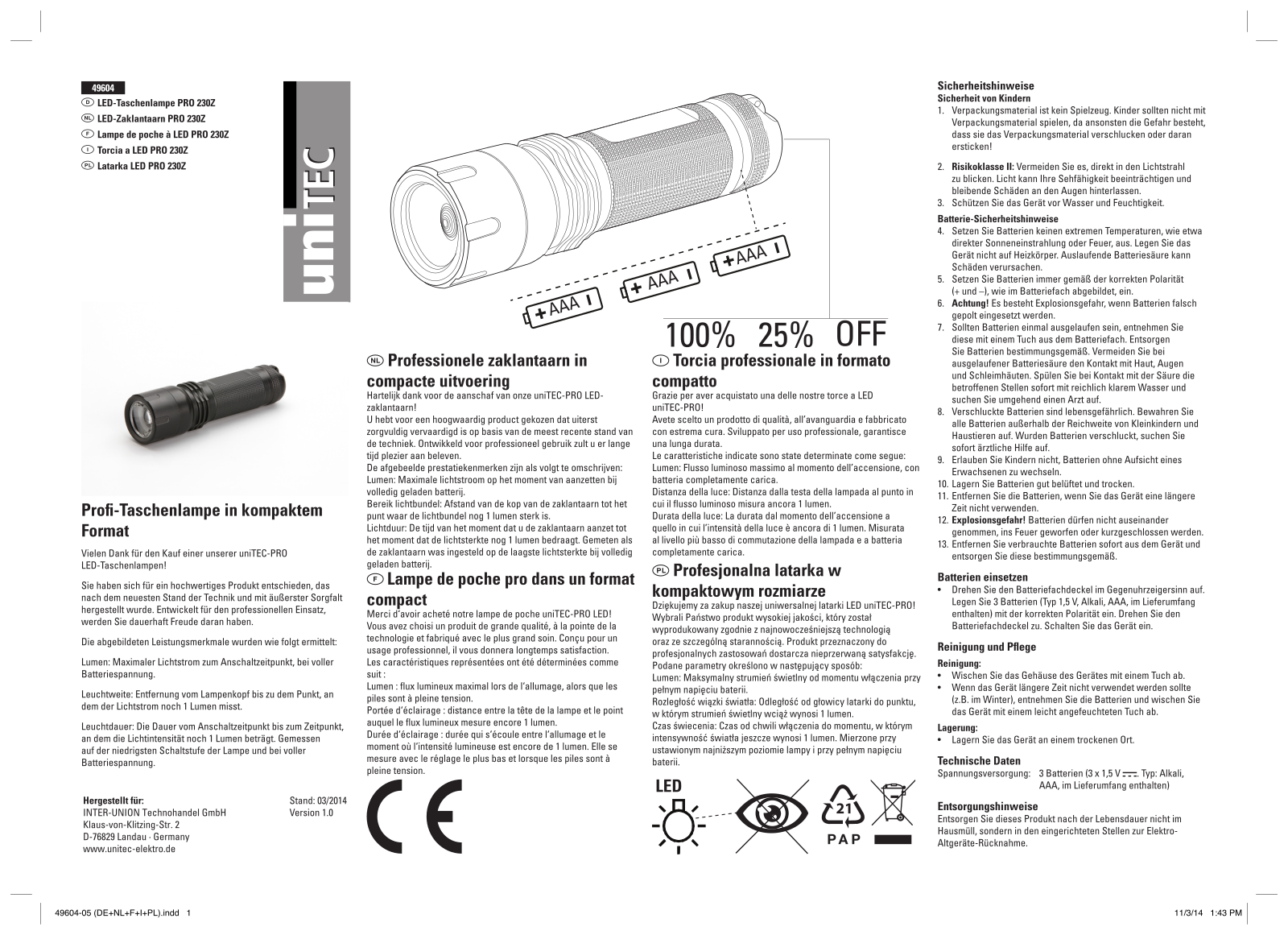 uniTEC Pro 230Z operation manual