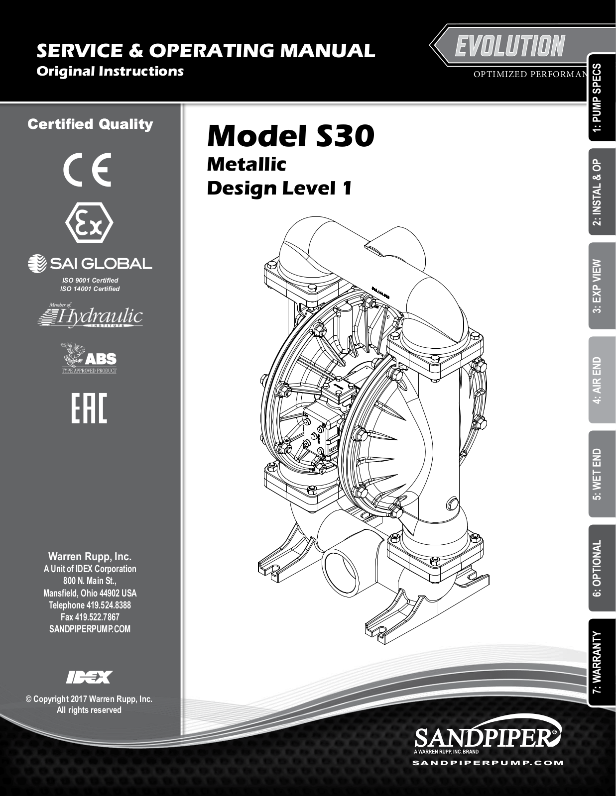 Warren rupp SANDPIPER S30 Service & Operating Manual