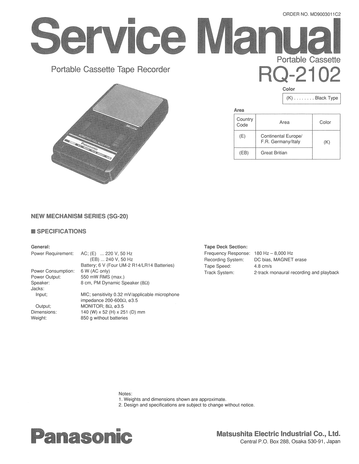 Panasonic RQ 2102 Service Manual