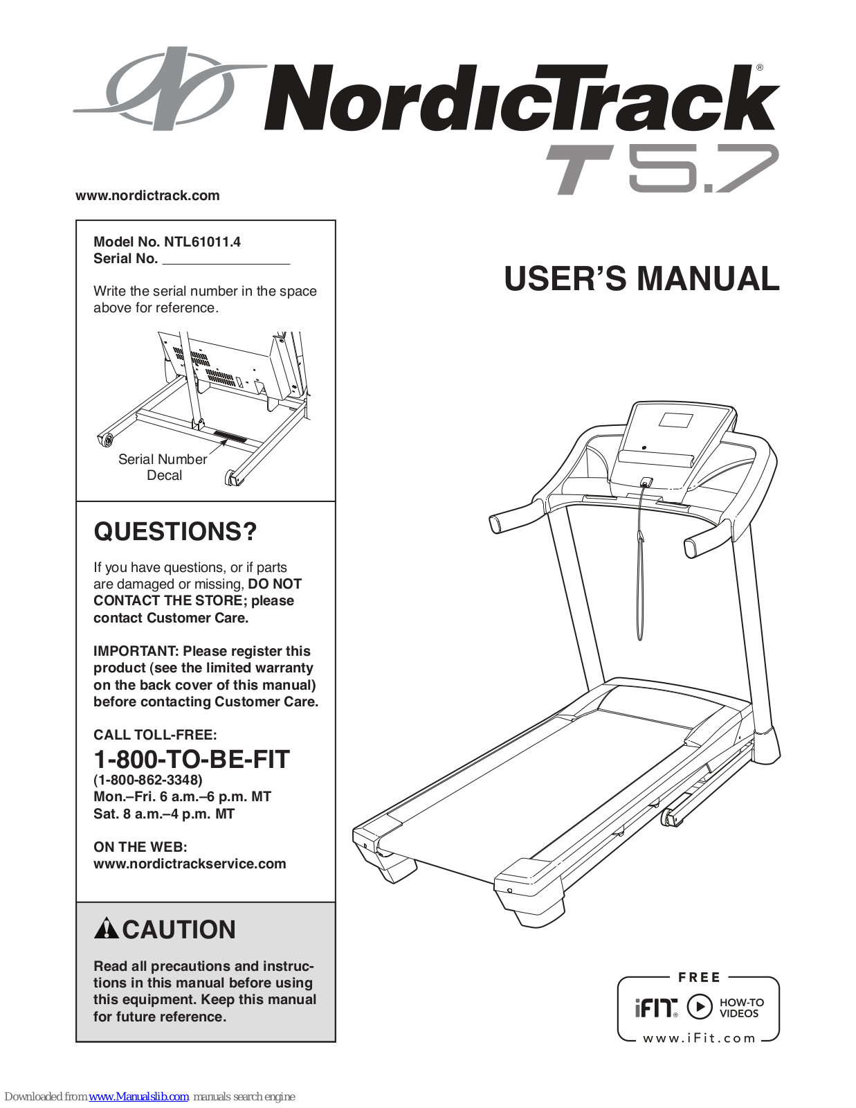 NordicTrack T 5.7 Treadmill, T 5.7, NTL61011.4 User Manual