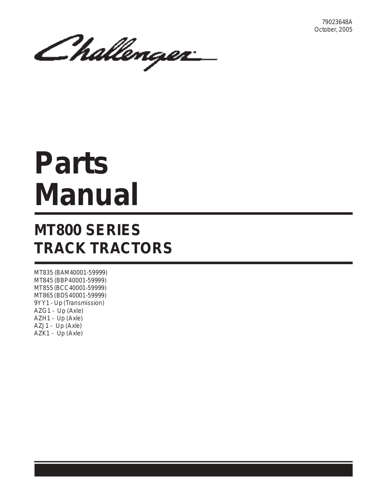 Challenger MT835, MT845, MT855, MT865 Parts Catalogue