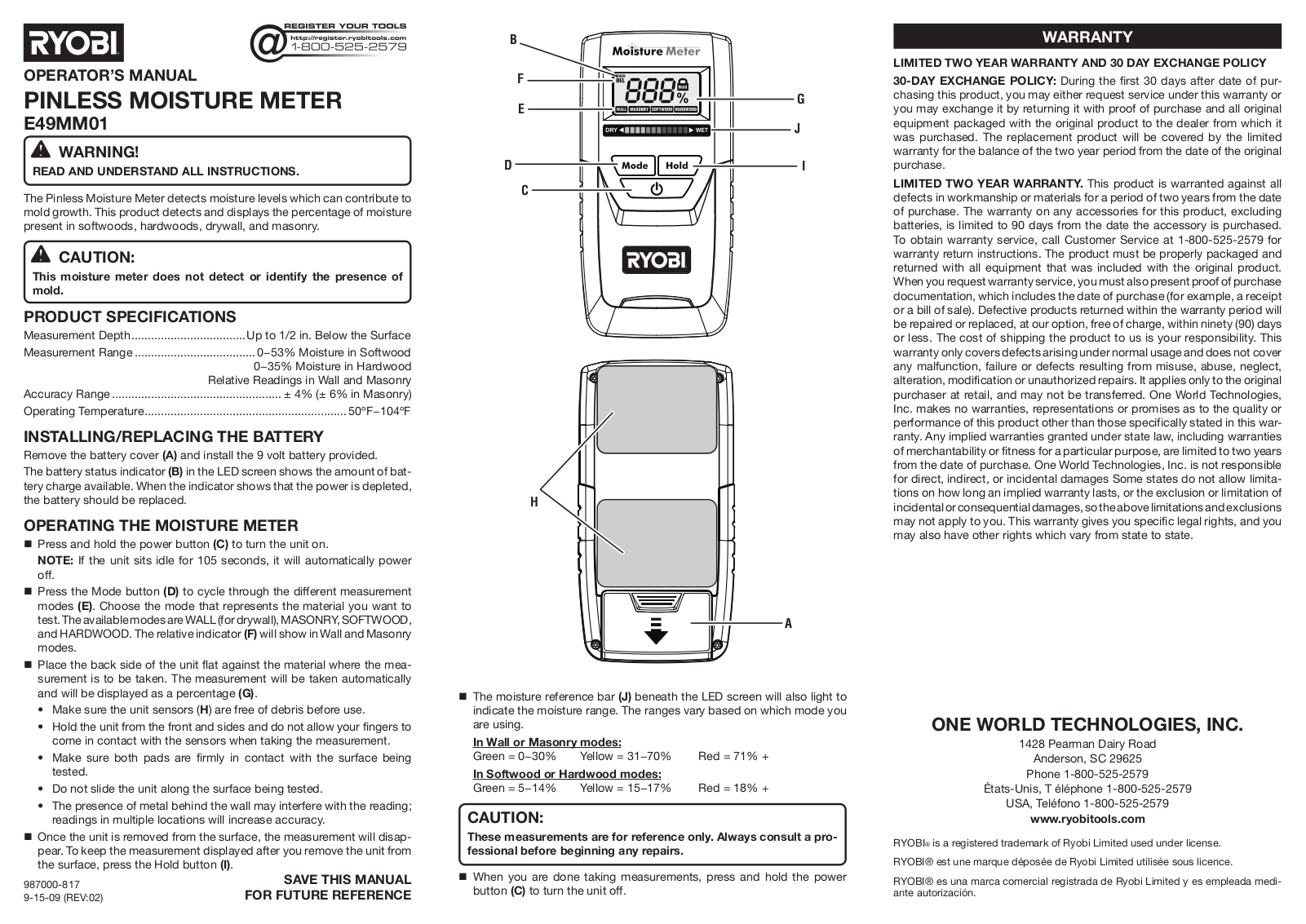 Ryobi E49MM01 User Manual