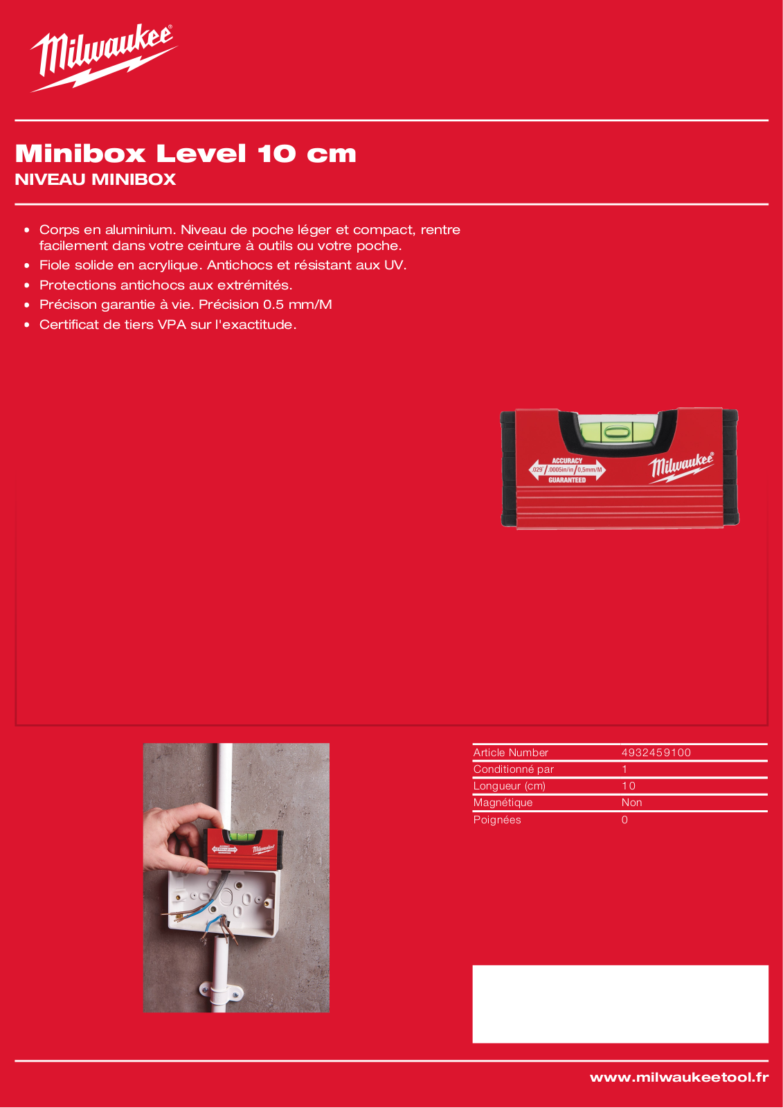 Milwaukee 4932459100, Minibox Level 10 cm Specification - ManualMachine.com