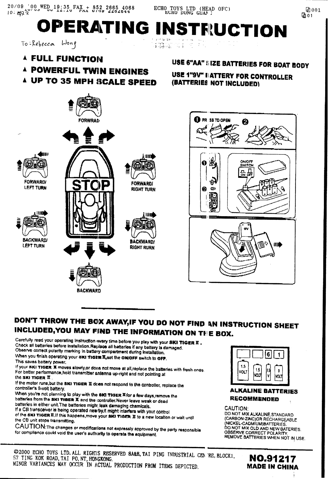 Echo Toys 91217R49, 91217T49 Users manual