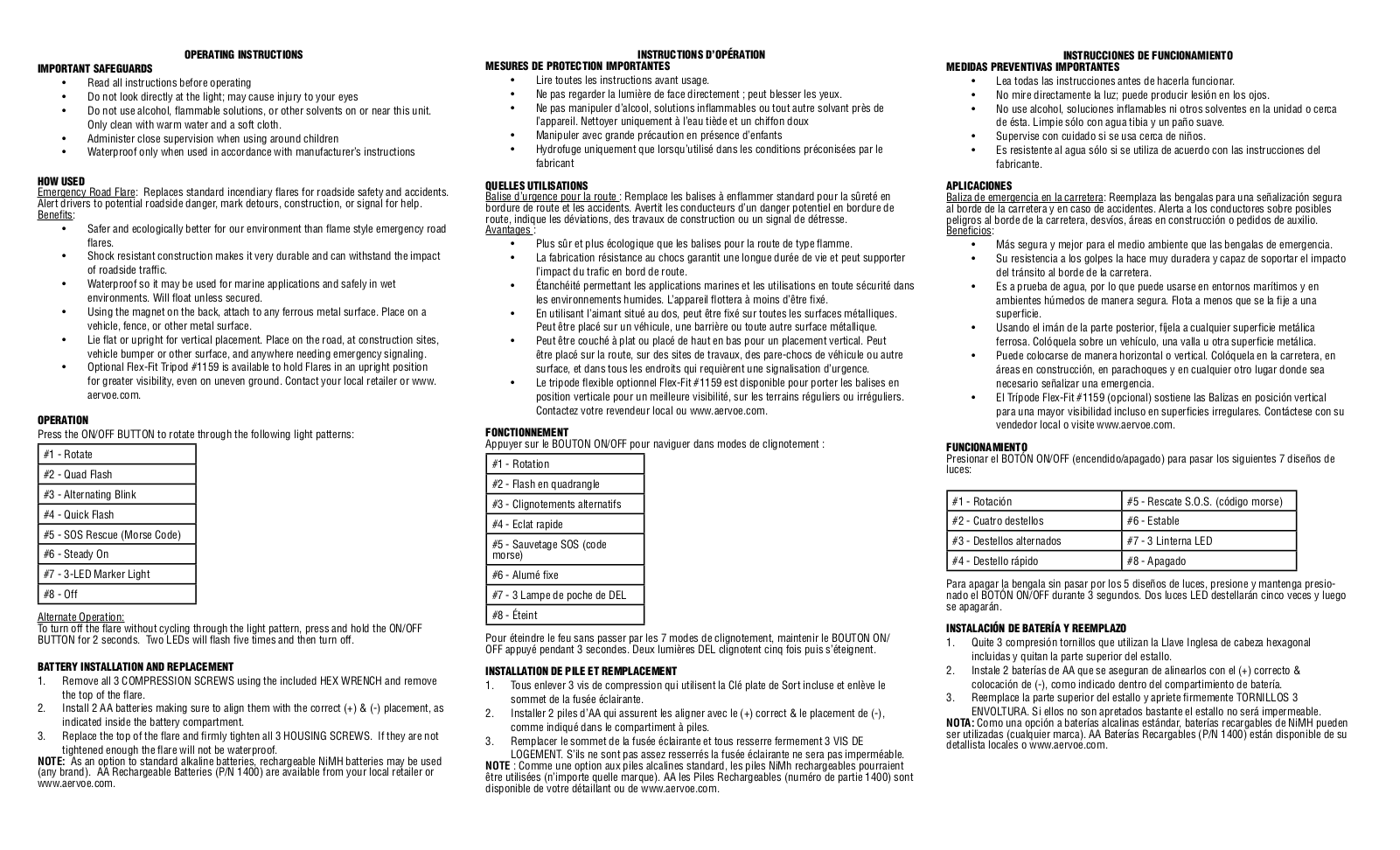 Aervoe LED Road Flare User Manual