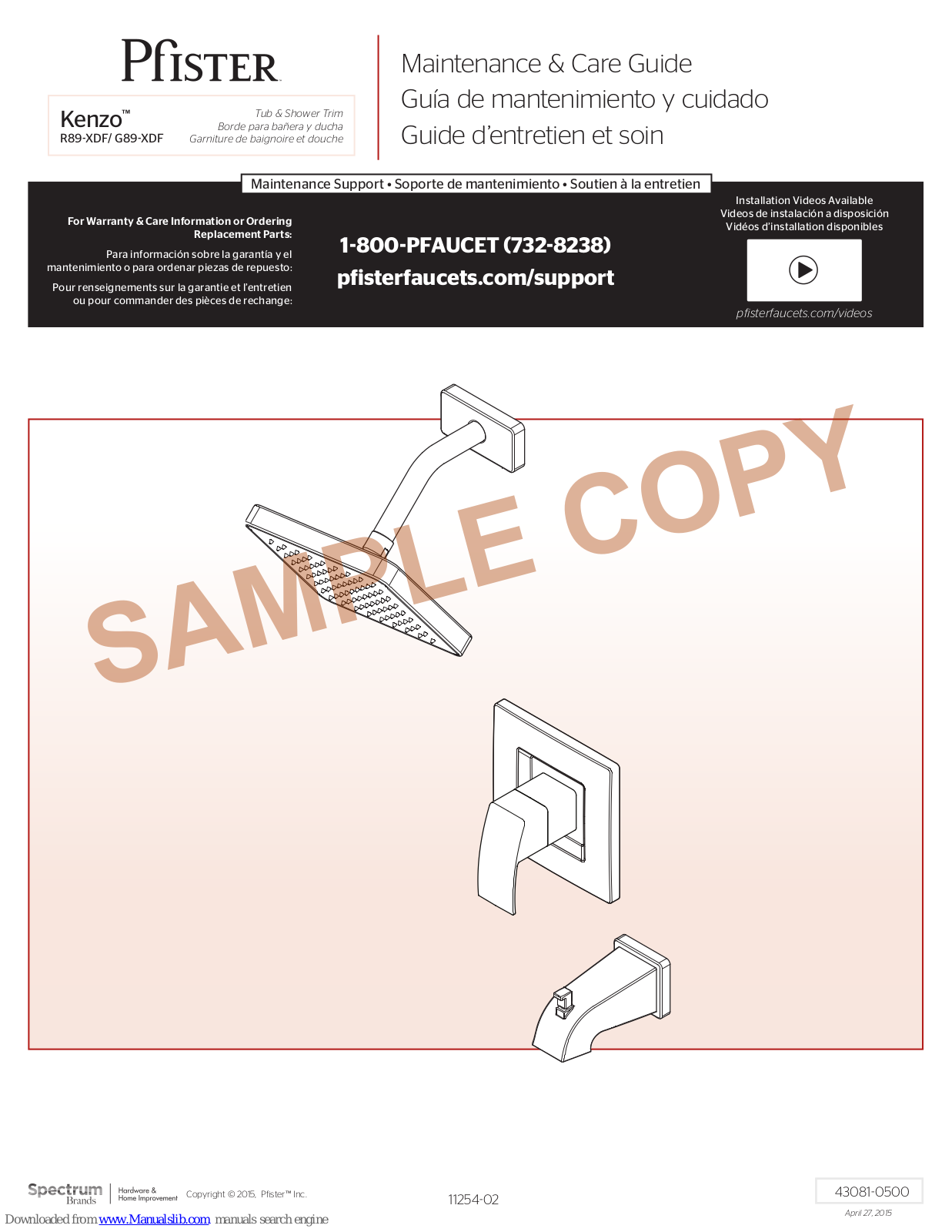 Pfister Kenzo G89-XDF, Kenzo R89-XDF Maintenance And Care Manual