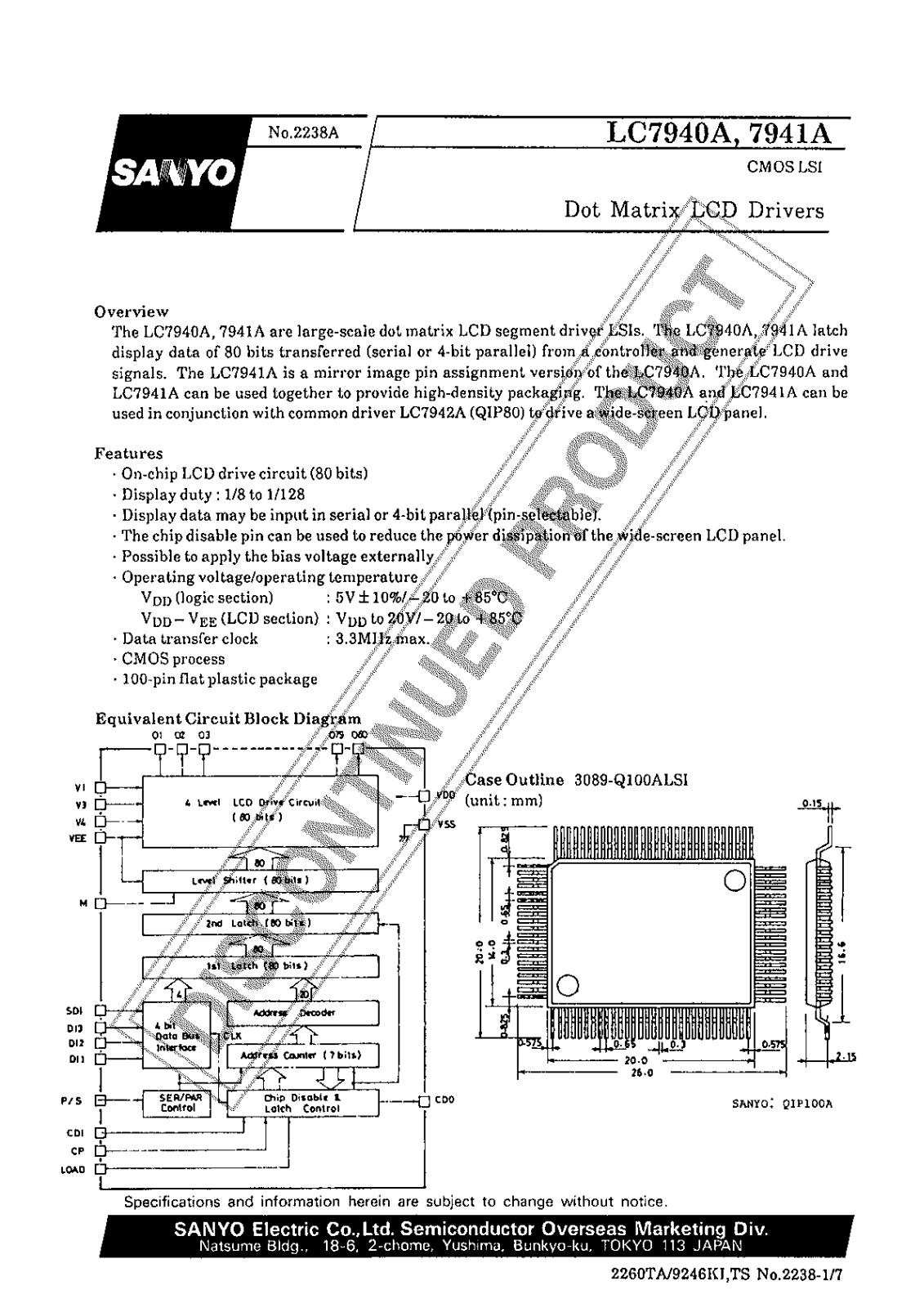 Sanyo LC7941A Specifications