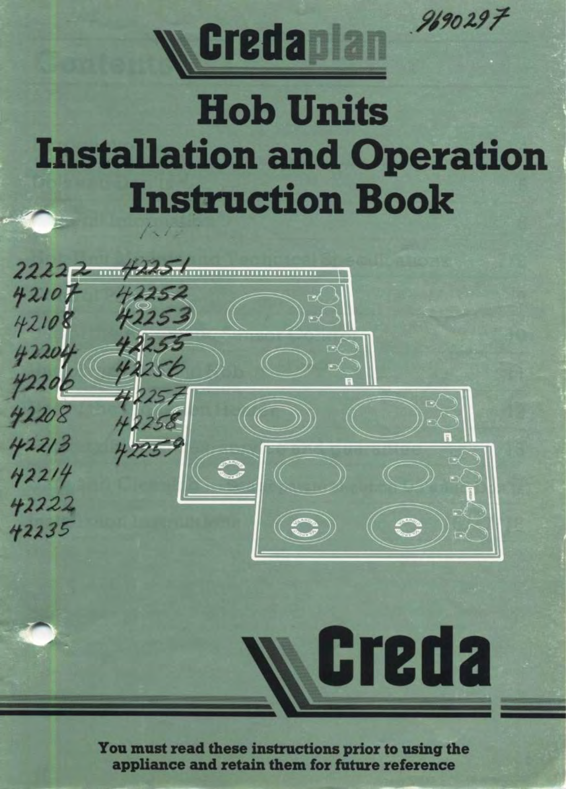Creda 22222, 42107, 42108, 42204, 42206 Use and Installation instructions