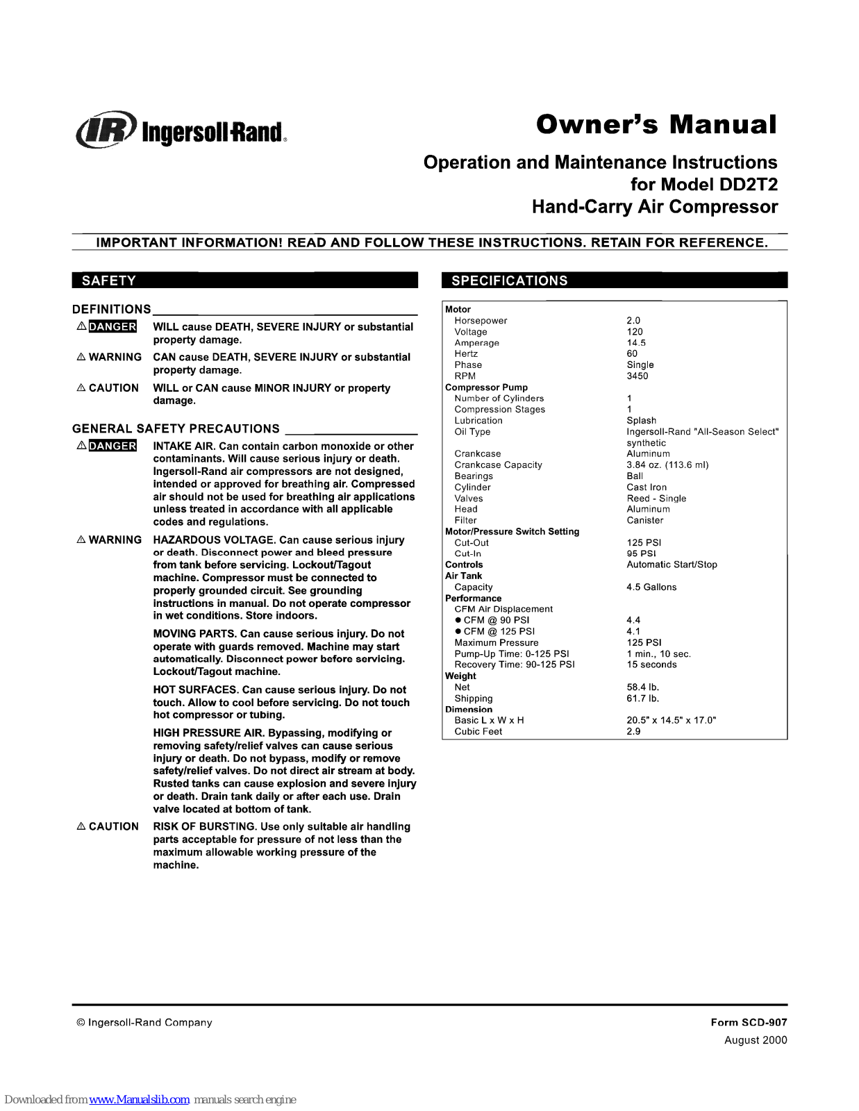 Ingersoll-Rand DD2T2 Owner's Manual