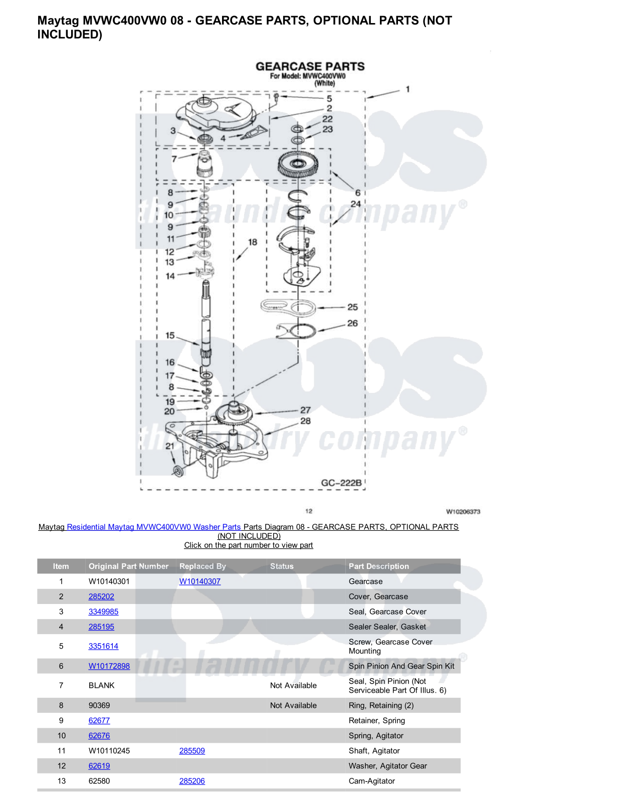 Maytag MVWC400VW0 Parts Diagram