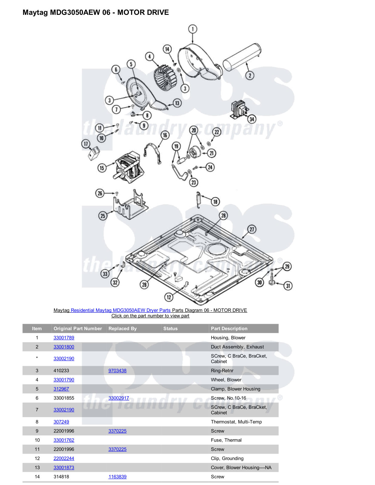 Maytag MDG3050AEW Parts Diagram