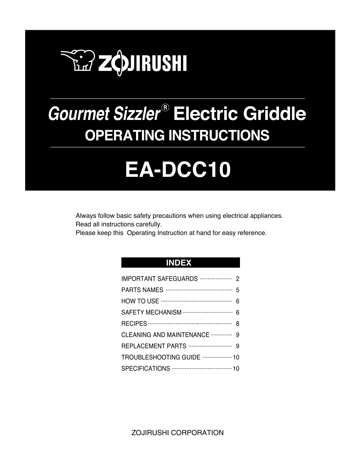 Zojirushi EA-DCC10 User Manual