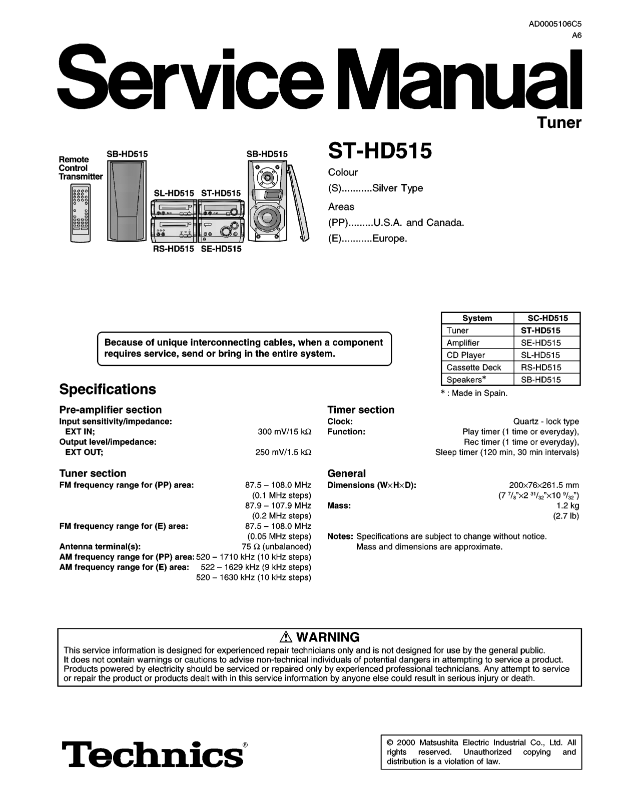 Technics ST-HD-515 Service Manual