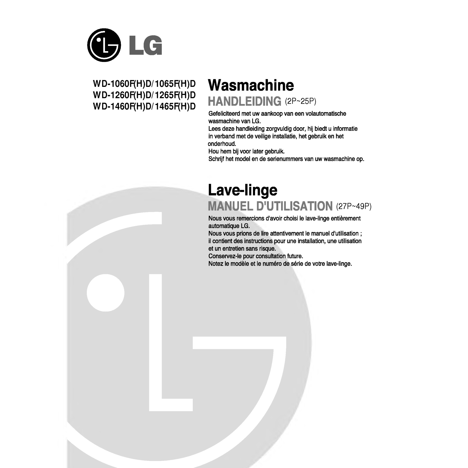 Lg wd-1260fd, wd-1060fd, wd-1265fd, wd-1065fd, wd-1465fd User Manual