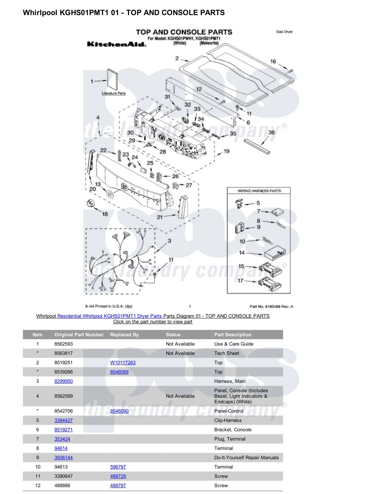 Whirlpool KGHS01PMT1 Parts Diagram