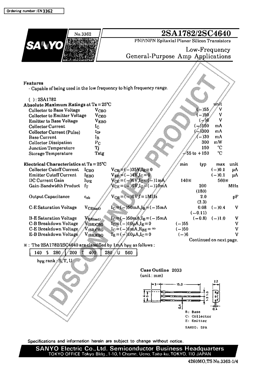 Sanyo 2SC4640 Specifications