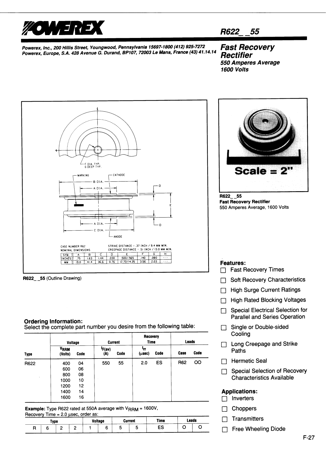 POWEREX R6220255ES, R6220655ES, R6220855ES, R622-55, R6221055ES Datasheet