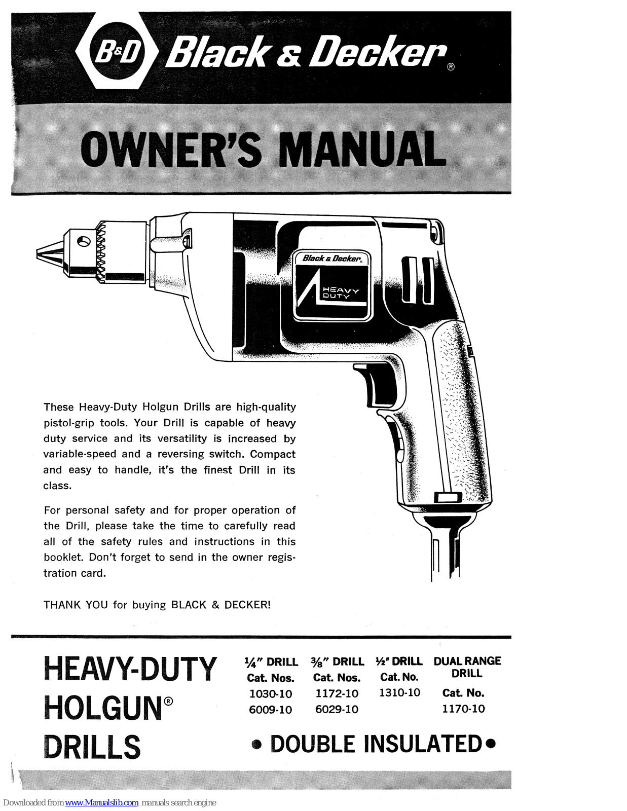 Black & Decker Holgun 1030-10, Holgun 1170-10, Holgun 1172-10, Holgun 6009-10, Holgun 6029-10 Owner's Manual