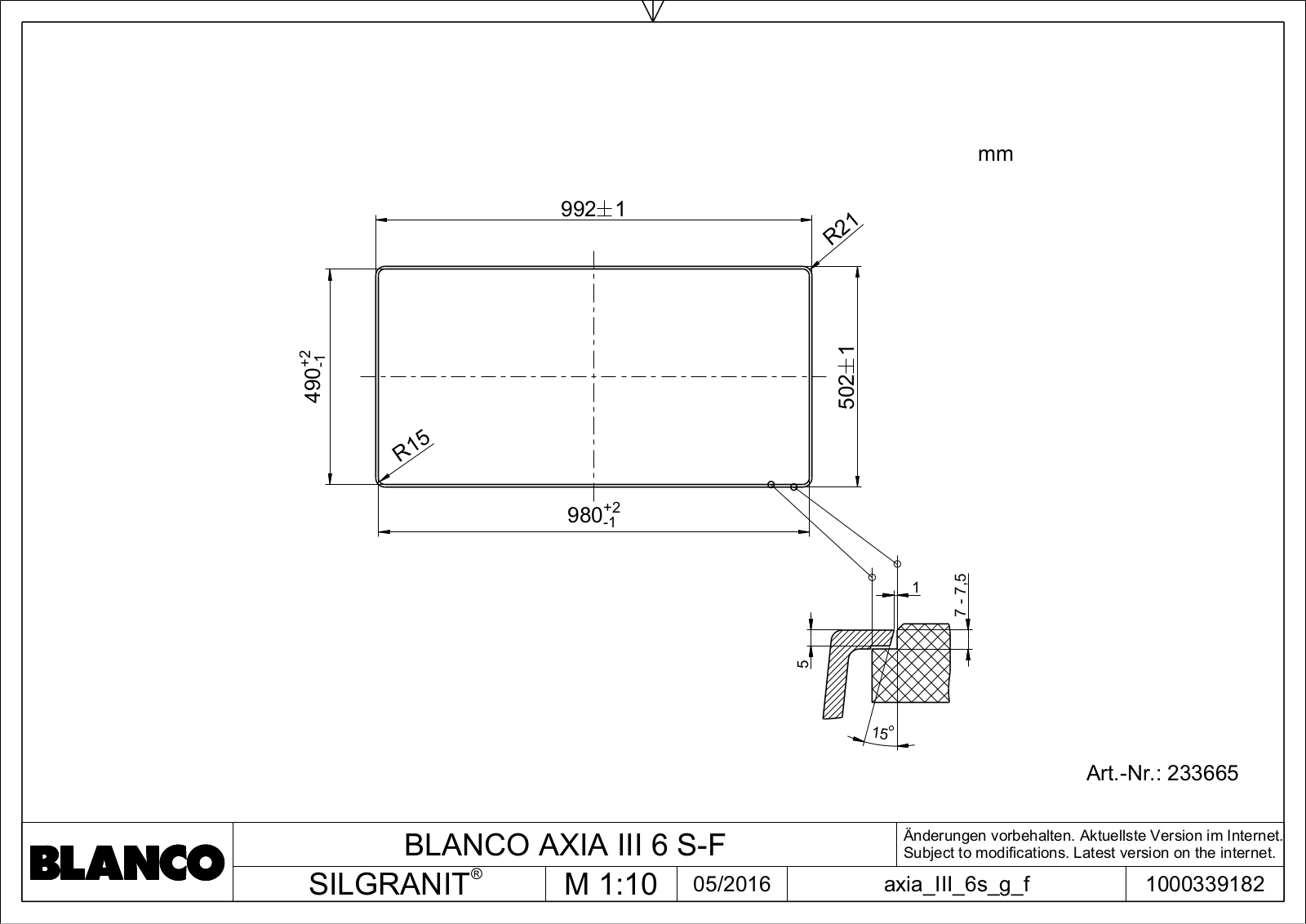 Blanco AXIA III 6 S-F User Manual