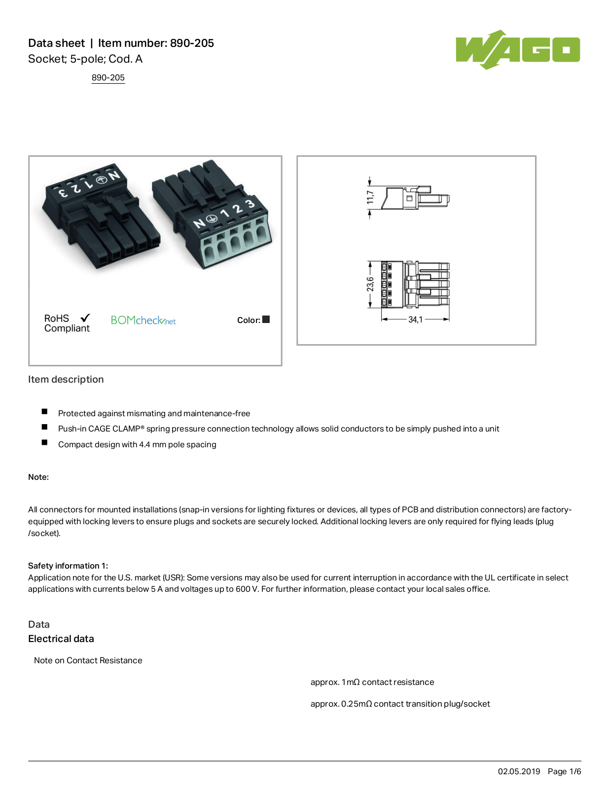 Wago 890-205 Data Sheet