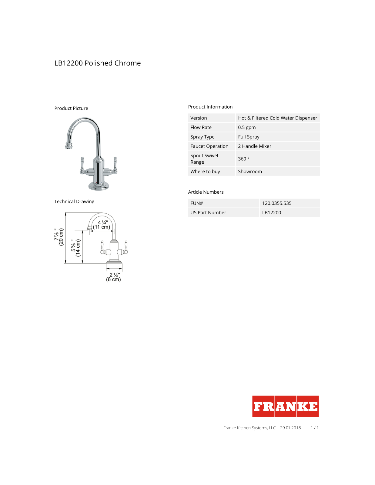 Franke LB12200 Specs