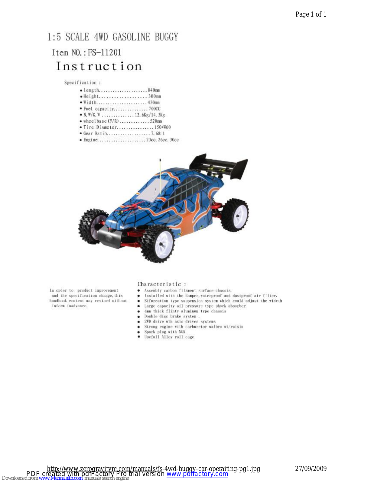 ZERO GRAVITY FS-11201 Instruction