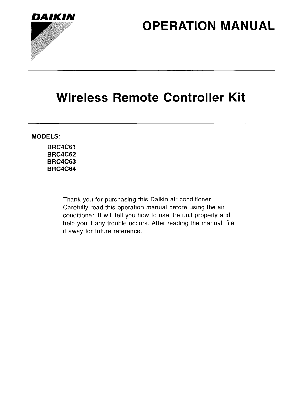 Daikin BRC4C61, BRC4C62, BRC4C64, BRC4C63 User Manual