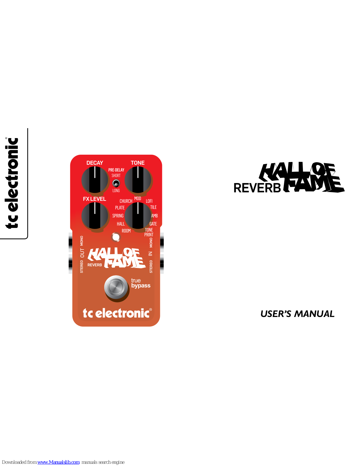 TC Electronic REVERB HALLOE FAME, Hall Of Fame Reverb User Manual